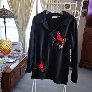 Quacker Factory Beaded And Embroidered Women's Zip Front Fleese Jacket Size M